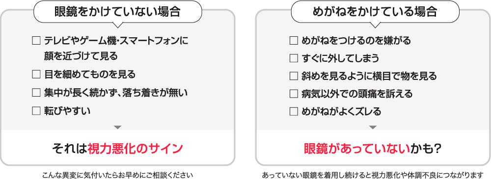 集中が長く続かず落ち着きが無い、転びやすいのは視力悪化のサインかも